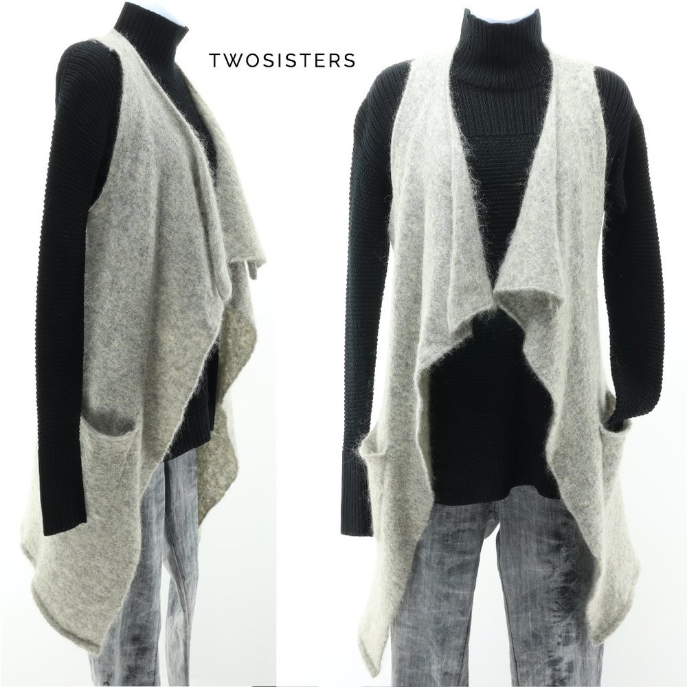 Two Sisters Mohair Wool Blend Sleeveless Cardigan Vest Women's S/M  Gray